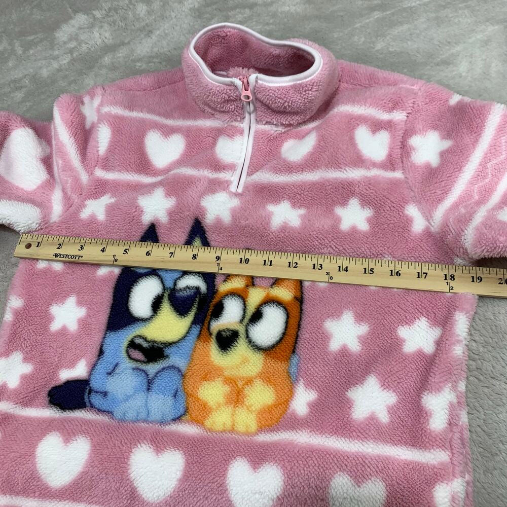 Bluey Sherpa Quarter Zip Sweater Girls Large 10/12 Pink Hearts Bingo Cozy Soft - Picture 7 of 9